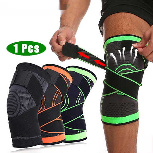 Adjustable polyester knee brace sleeve with dual elastic straps for support - product image