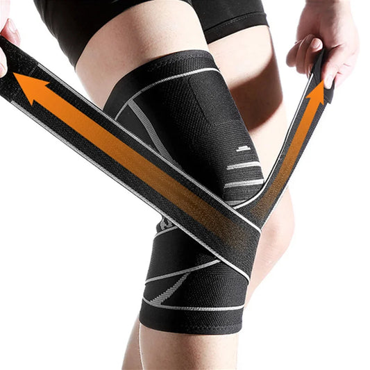 Adjustable polyester knee brace sleeve with dual elastic straps for support - product image