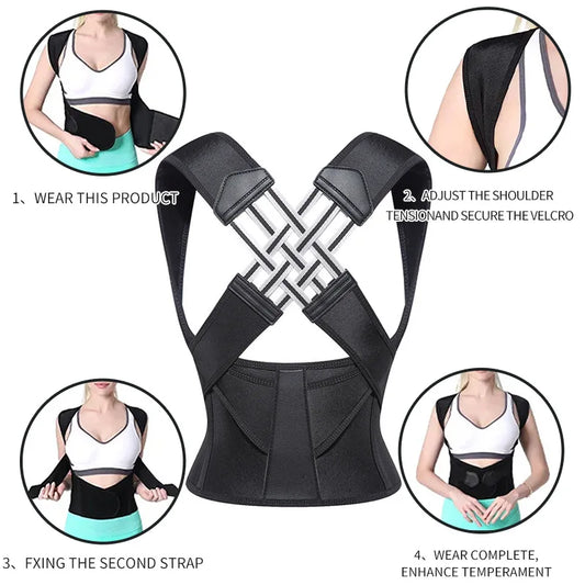 Adjustable posture corrector back support shoulder belt with velcro strap - product image