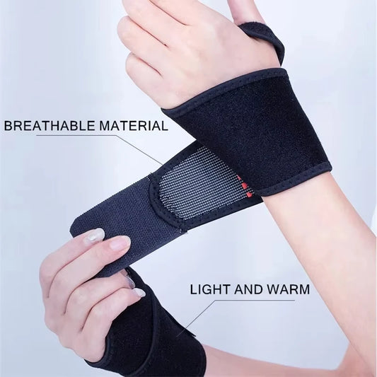 Adjustable sport wrist band with compression support and thumb hole for hand comfort - product image