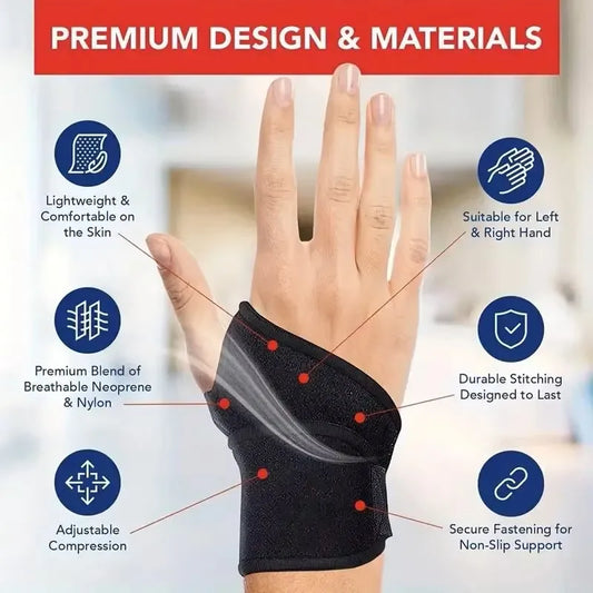 Adjustable sport wrist band with compression support and thumb hole for hand comfort - product image