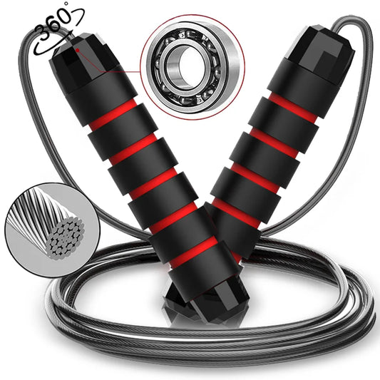Adjustable tangle-free steel wire speed jump rope with foam handles - product image