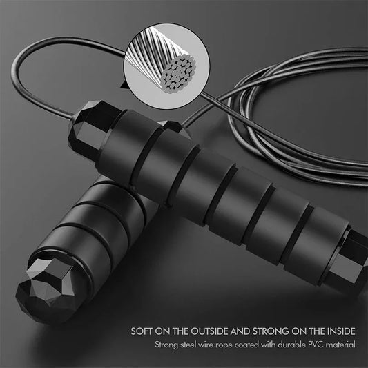 Adjustable tangle-free steel wire speed jump rope with foam handles - product image