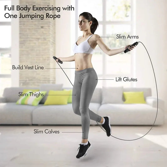 Adjustable tangle-free steel wire speed jump rope with foam handles - product image