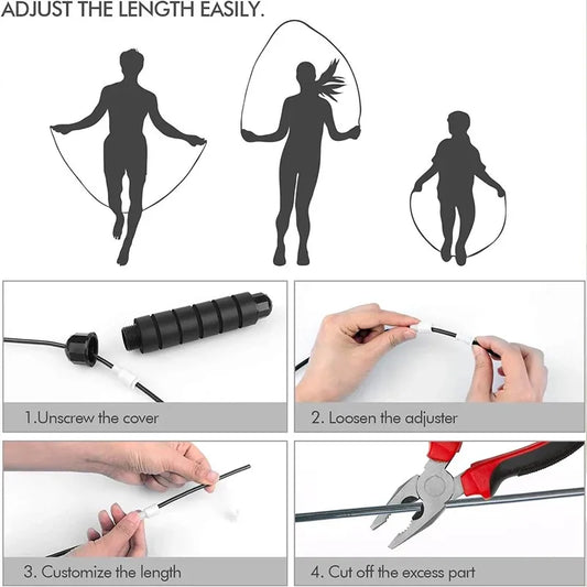 Adjustable tangle-free steel wire speed jump rope with foam handles - product image
