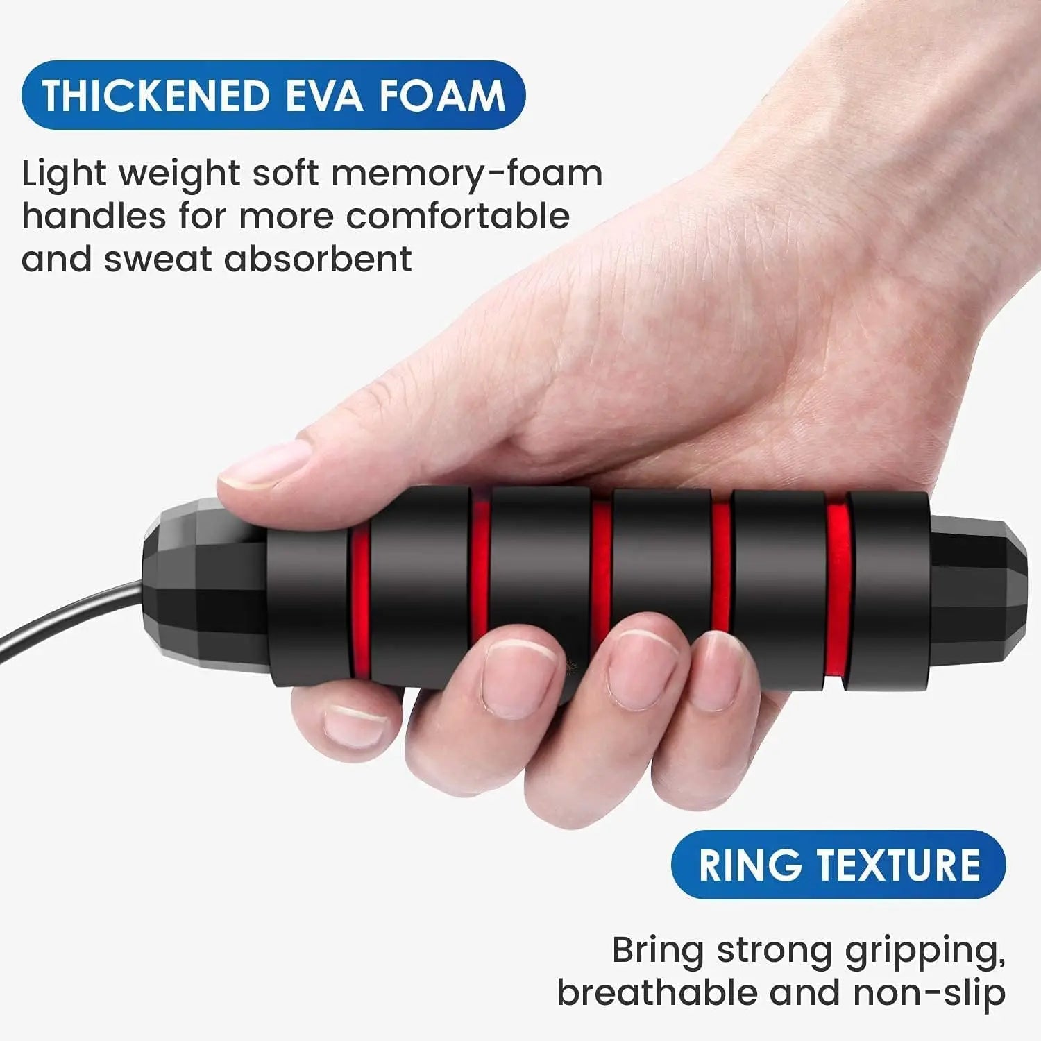 Adjustable tangle-free steel wire speed jump rope with foam handles - product image