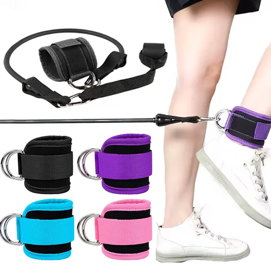 Adjustable weight lifting ankle straps with thick padding and d-ring hook closure - product image