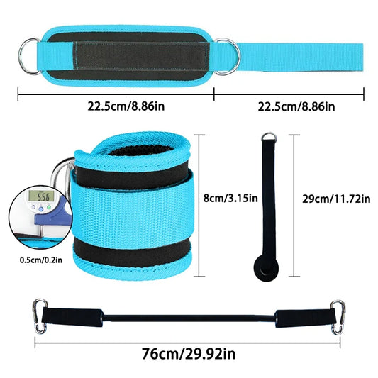 Adjustable weight lifting ankle straps with thick padding and d-ring hook closure - product image