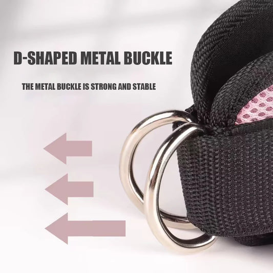 Adjustable weight lifting ankle straps with thick padding and d-ring hook closure - product image