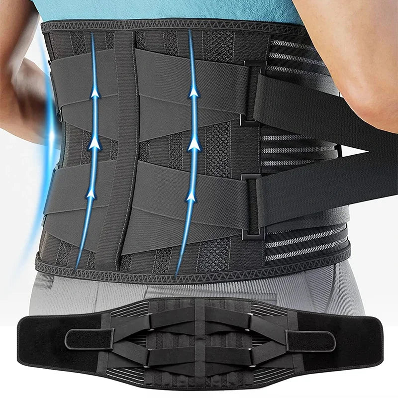 Back brace with memory aluminum stays and adjustable dual elastic straps - product image