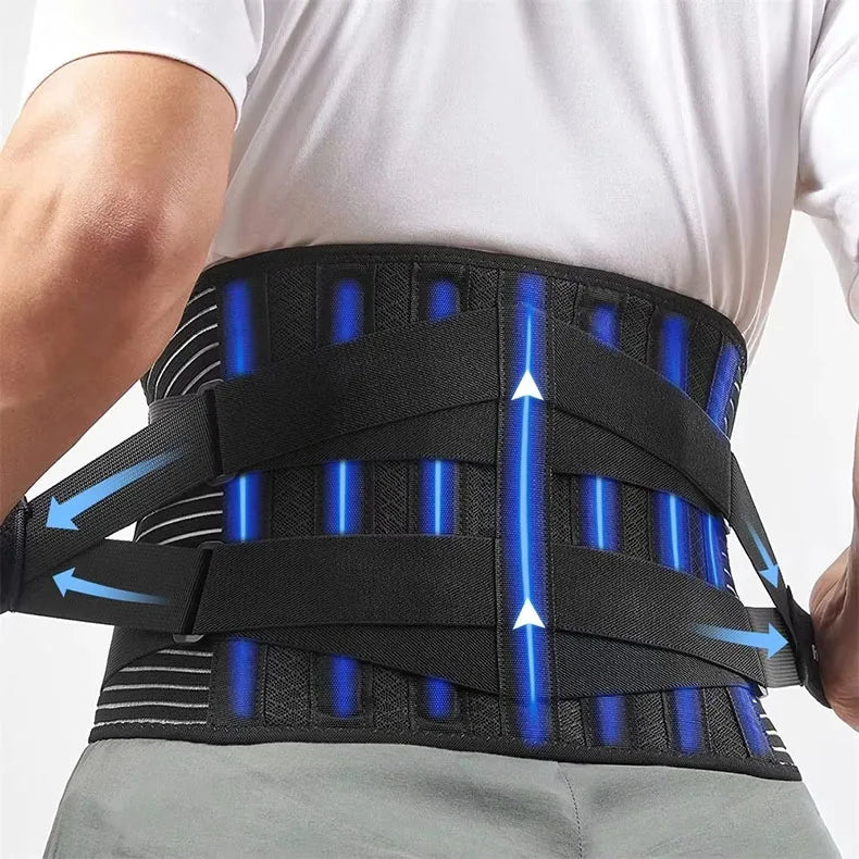Back brace with memory aluminum stays and adjustable dual elastic straps - product image