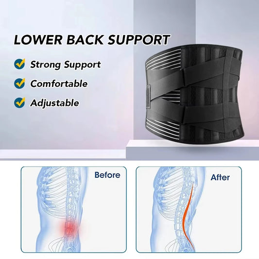 Back brace with memory aluminum stays and adjustable dual elastic straps - product image