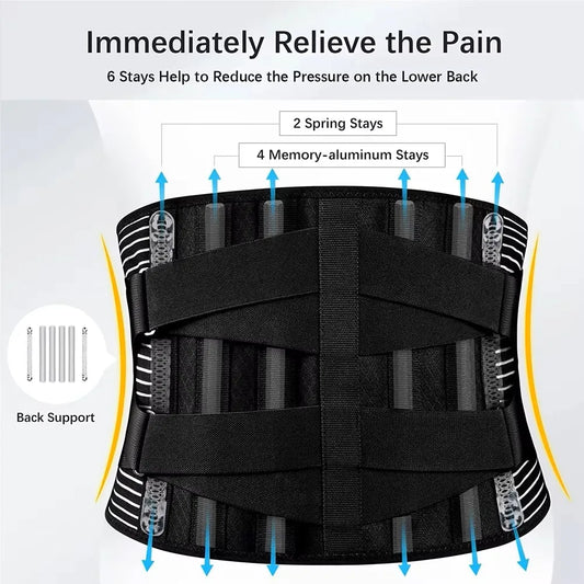Back brace with memory aluminum stays and adjustable dual elastic straps - product image
