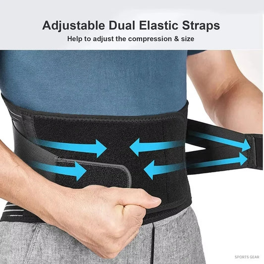 Back brace with memory aluminum stays and adjustable dual elastic straps - product image