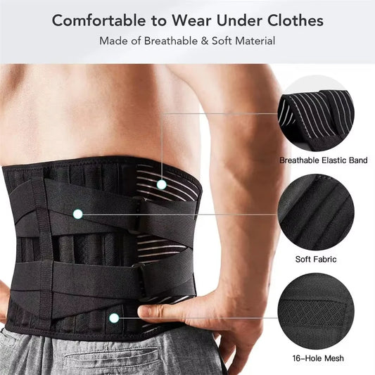 Back brace with memory aluminum stays and adjustable dual elastic straps - product image