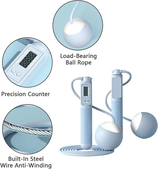 Cordless weighted jump rope with adjustable length and large ball handles for fitness - product image