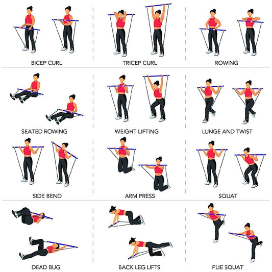 Detachable pilates bar with elastic resistance bands and foam handles - product image
