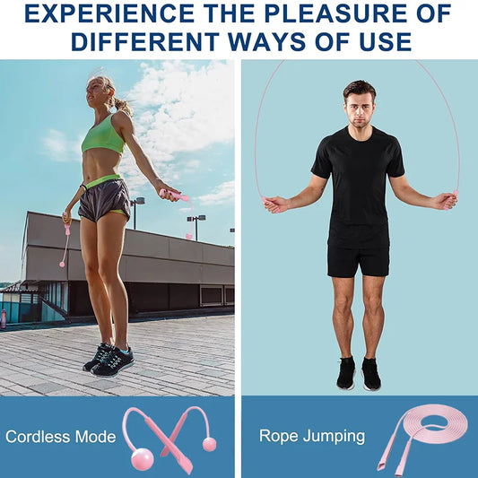 Dual purpose adjustable jump rope for cordless and traditional fitness training - product image
