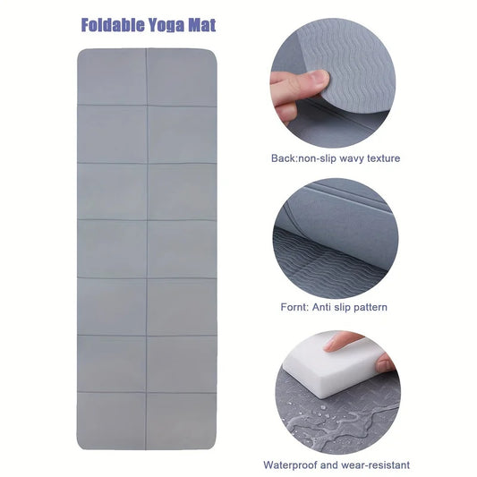 Eco-friendly foldable tpe yoga mat with non-slip double-sided texture and carry strap - product image