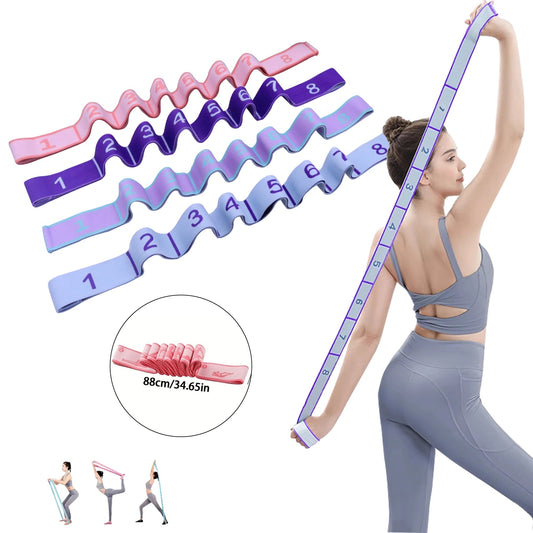 Elastic resistance yoga stretching band with multi-loop design for pilates and training - product image