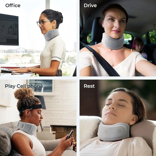 Ergonomic neck brace with front support and rear traction for posture correction - product image