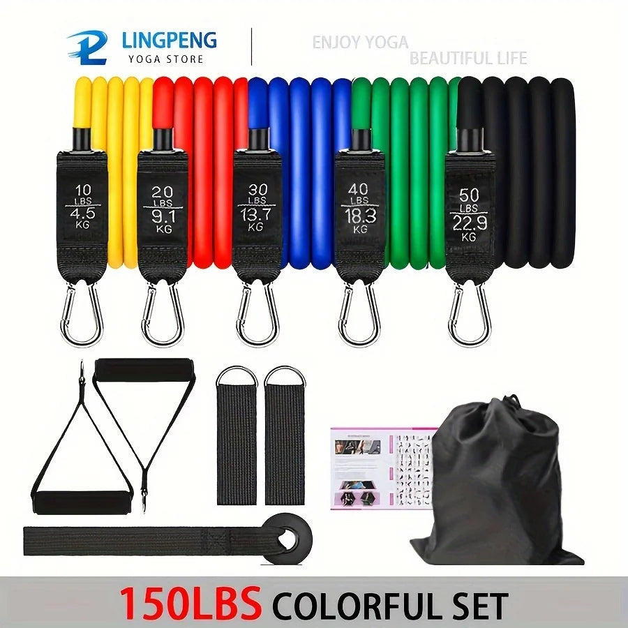 Fitness resistance rubber band set with handles and door anchor - product image