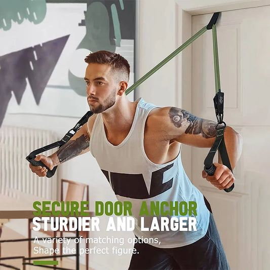 Fitness resistance rubber band set with handles and door anchor - product image