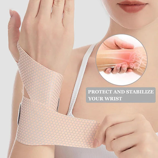 Fixed spandex sport wrist guard with fastener tape and adjustable support - product image