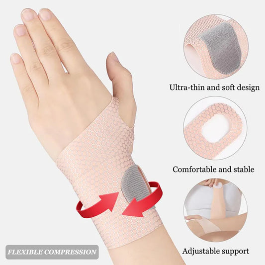Fixed spandex sport wrist guard with fastener tape and adjustable support - product image