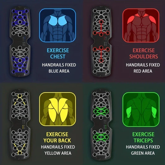Foldable multifunctional push-up board with color-coded muscle targeting - product image