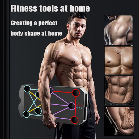 Foldable push-up board with color-coded positions and padded non-slip handles - product image
