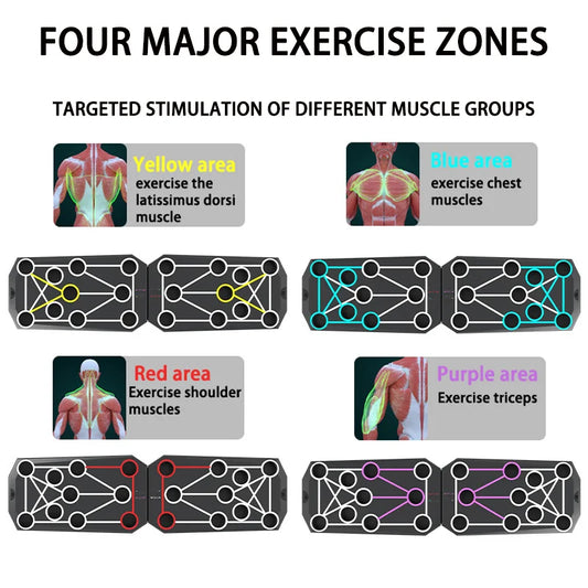 Foldable push-up board with color-coded positions and padded non-slip handles - product image