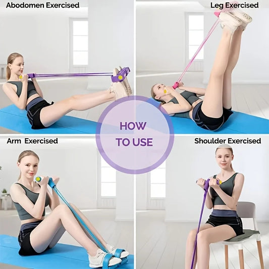 Four-tube pedal tensioner resistance band for yoga and full body fitness training - product image