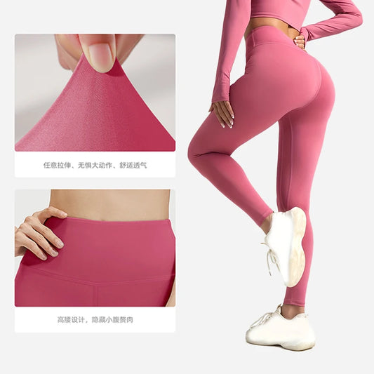 High waist fitness leggings with elastic waistband for running and yoga - product image