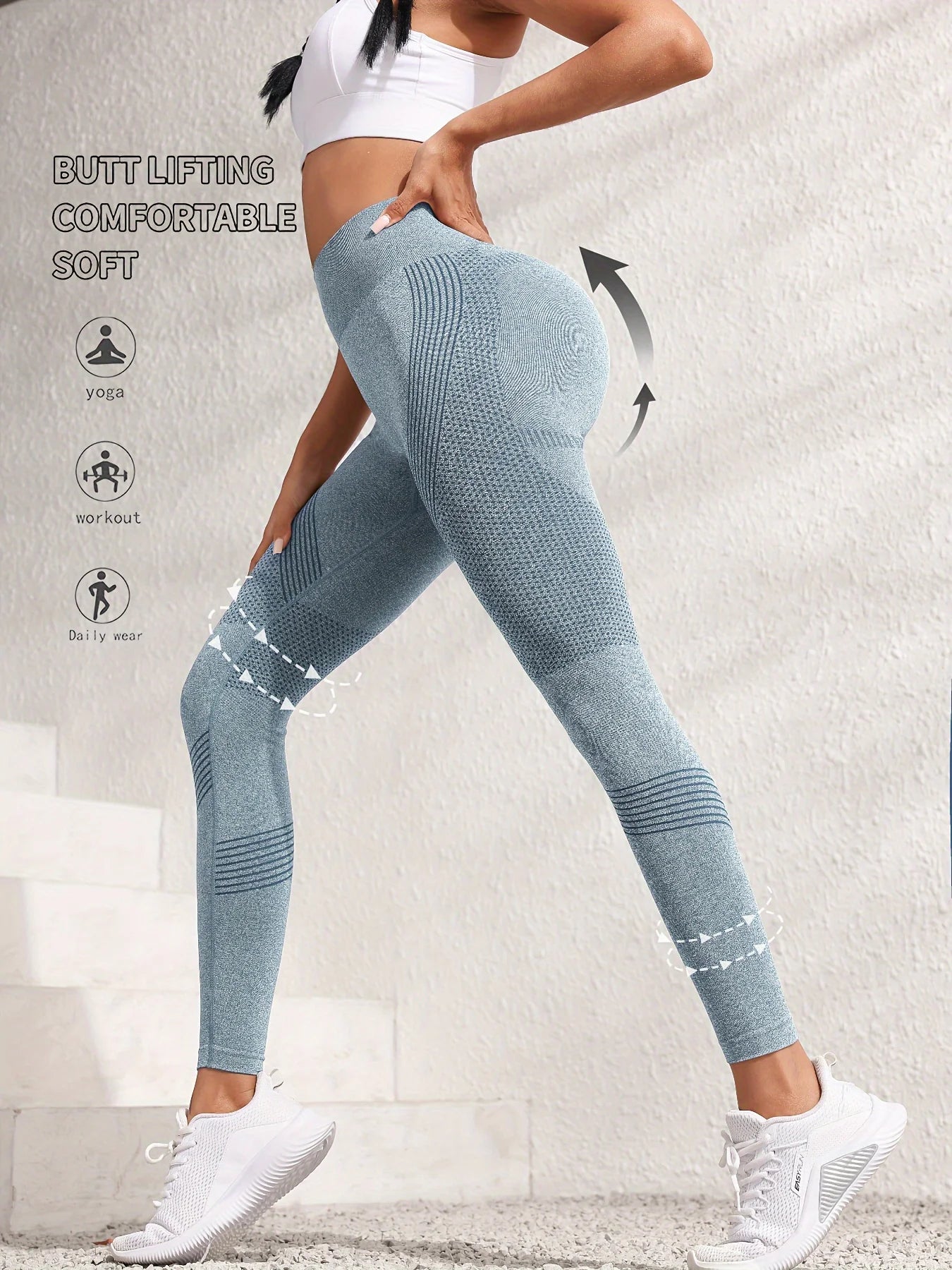 High waisted seamless sports pants with butt lifting and four-way stretch fabric - product image