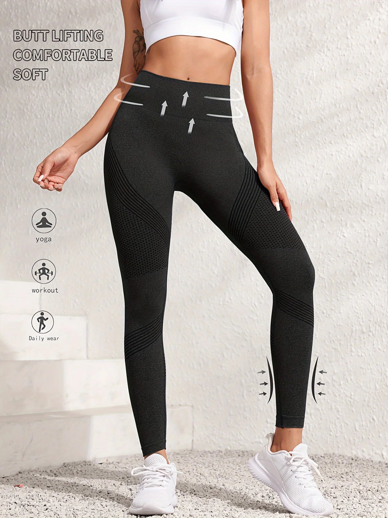 High waisted seamless sports pants with butt lifting and four-way stretch fabric - product image