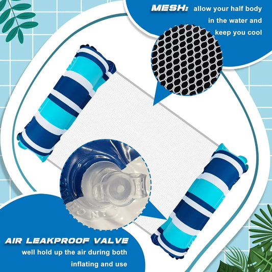 Inflatable water floating hammock with air pump for pools and beaches - product image
