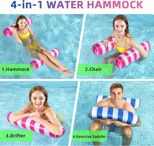 Inflatable water floating hammock with air pump for pools and beaches - product image