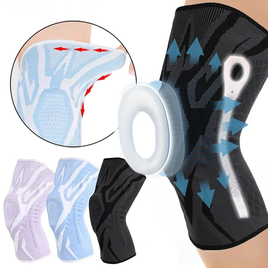Knee brace with silicone pads and spring support for breathable joint protection - product image