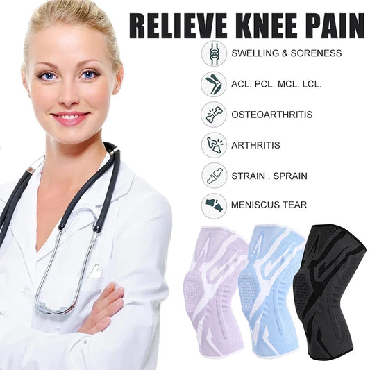 Knee brace with silicone pads and spring support for breathable joint protection - product image