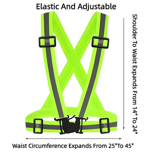 Lightweight adjustable reflective safety vest with elastic bands and hi-vis strips - product image