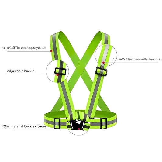 Lightweight adjustable reflective safety vest with elastic bands and hi-vis strips - product image