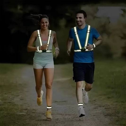 Lightweight adjustable reflective safety vest with elastic bands and hi-vis strips - product image