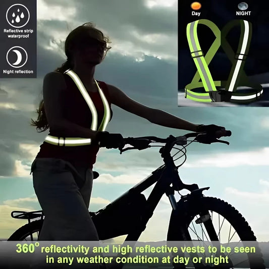 Lightweight adjustable reflective safety vest with elastic bands and hi-vis strips - product image