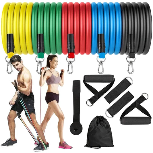 Lightweight resistance bands set with handles and accessories for full body training - product image