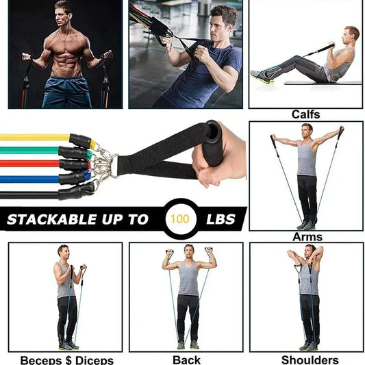 Lightweight resistance bands set with handles and accessories for full body training - product image