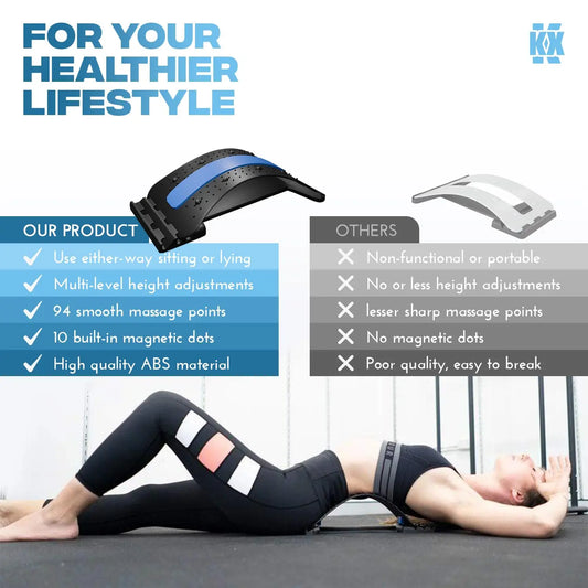 Magnetic adjustable back massage stretcher with lumbar support and acupressure points - product image