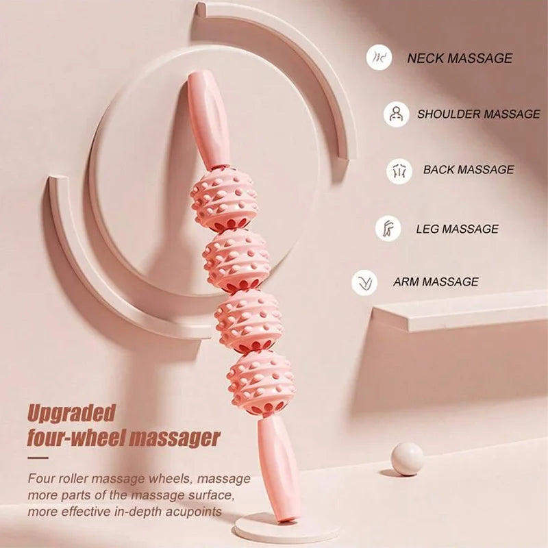 Massage stick roller with four wheels for deep muscle relaxation - product image