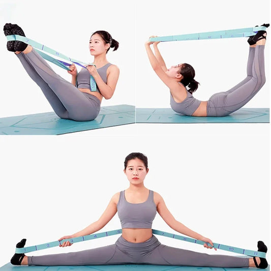 Multi-stage elastic yoga stretch band with grid design for posture correction and pilates - product image