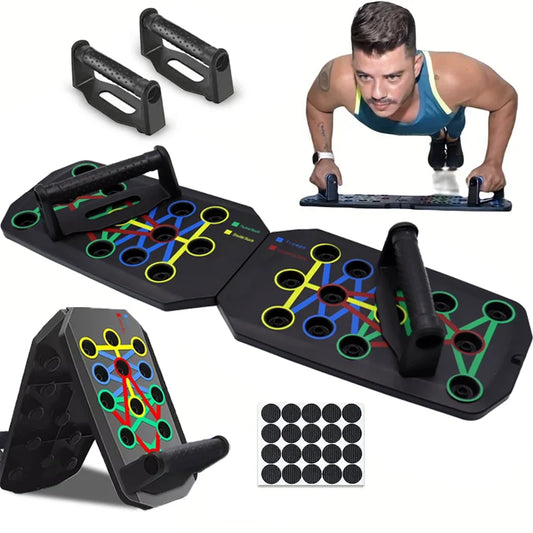 Multifunctional foldable push-up board with non-slip padded handles and rope - product image